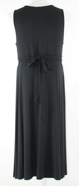 Talbots NEW Sz L Black Belted Faux Wrap Long A Line Rayon Spandex Dress