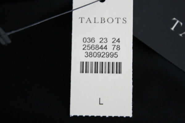 Talbots NEW Sz L Black Belted Faux Wrap Long A Line Rayon Spandex Dress
