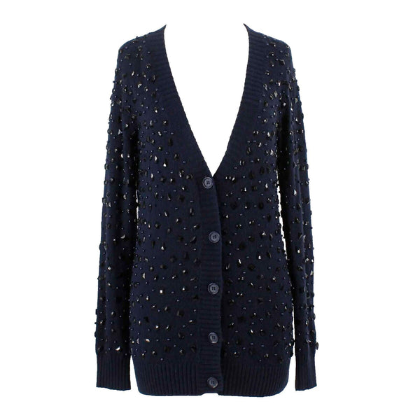 Piperlime Collection Sz XS Navy Beaded V Neck Nylon Acrylic Wool Cardigan