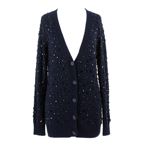 Piperlime Collection Sz XS Navy Beaded V Neck Nylon Acrylic Wool Cardigan