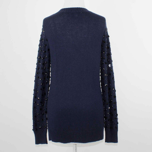 Piperlime Collection Sz XS Navy Beaded V Neck Nylon Acrylic Wool Cardigan