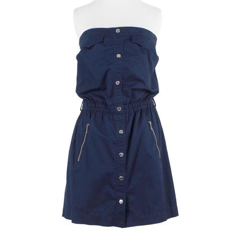 Michael Kors NEW $140 Sz 8 Navy Blue Silver Hardware Cotton Strapless Dress