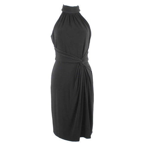 Catherine Malandrino NEW $118 Sz 6 Black Twist High Neck Poly Blend Dress