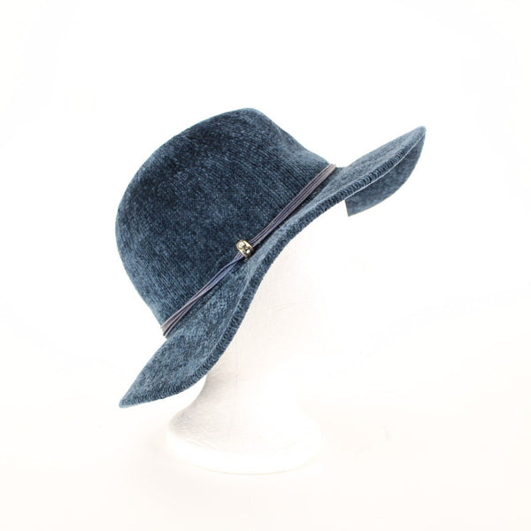Unbranded Navy Blue Leather Rhinestone 100% Chenille Hat