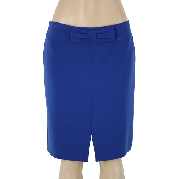 Banana Republic Sz 10 Royal Blue Lined Bow Detail Polyester Rayon Pencil Skirt