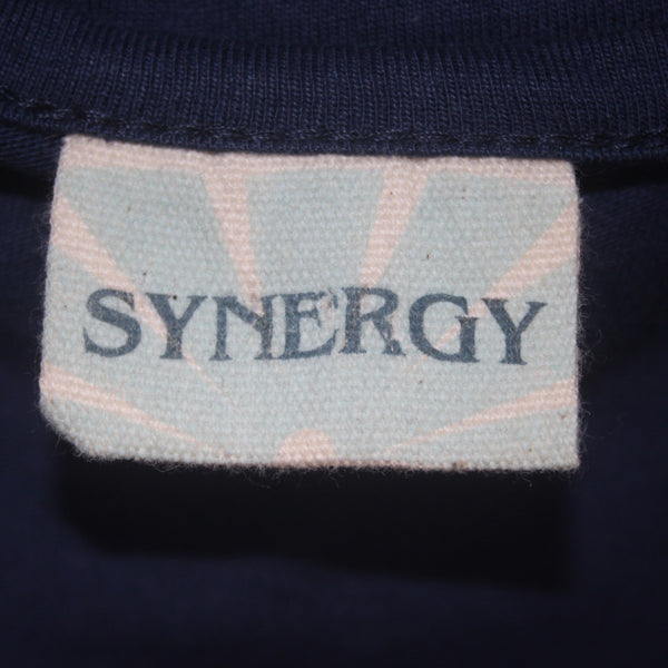Synergy Dress Sz L Navy Blue White Floral V Neck 100% Organic Cotton Dress