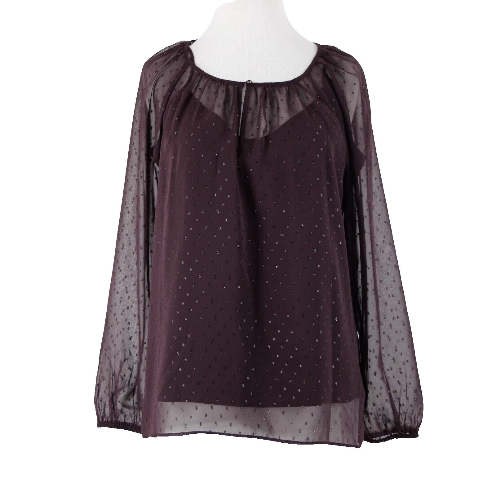 Point Sur NEW $98 Sz M Purple Eggplant Chiffon Overlay Two Pc 100% Polyester Top
