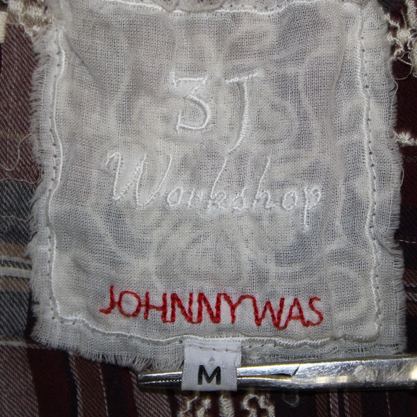 Johnny Was Sz M Burgundy Navy White Embroidered Plaid 100% Cotton Polyester Top