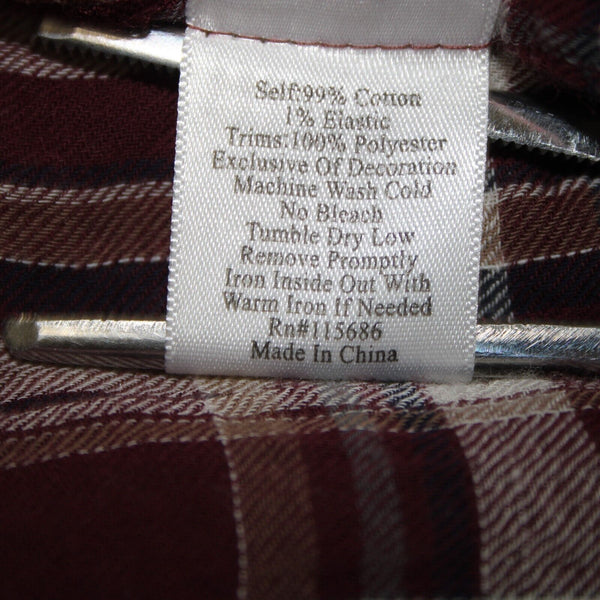 Johnny Was Sz M Burgundy Navy White Embroidered Plaid 100% Cotton Polyester Top