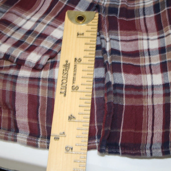 Johnny Was Sz M Burgundy Navy White Embroidered Plaid 100% Cotton Polyester Top