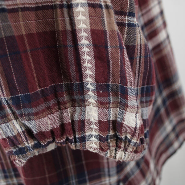 Johnny Was Sz M Burgundy Navy White Embroidered Plaid 100% Cotton Polyester Top