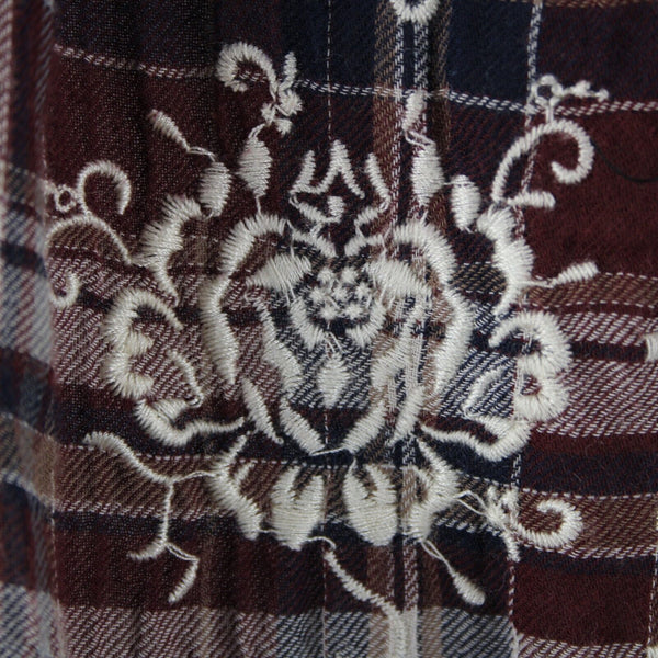 Johnny Was Sz M Burgundy Navy White Embroidered Plaid 100% Cotton Polyester Top