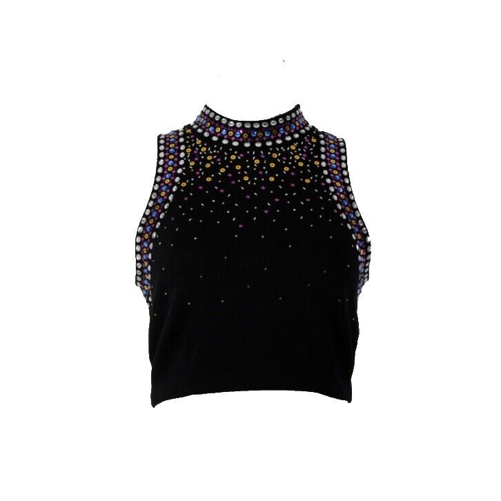 St John Sz 6 Black Purple Multi Color Pailettes Collared Santanta Knit Top