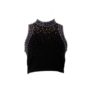 St John Sz 6 Black Purple Multi Color Pailettes Collared Santanta Knit Top