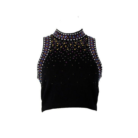 St John Sz 6 Black Purple Multi Color Pailettes Collared Santanta Knit Top