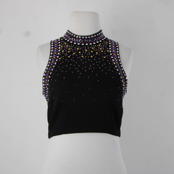 St John Sz 6 Black Purple Multi Color Pailettes Collared Santanta Knit Top