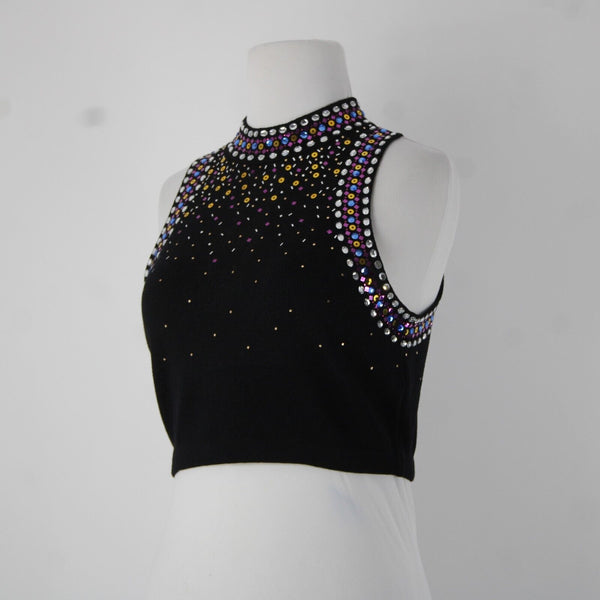 St John Sz 6 Black Purple Multi Color Pailettes Collared Santanta Knit Top