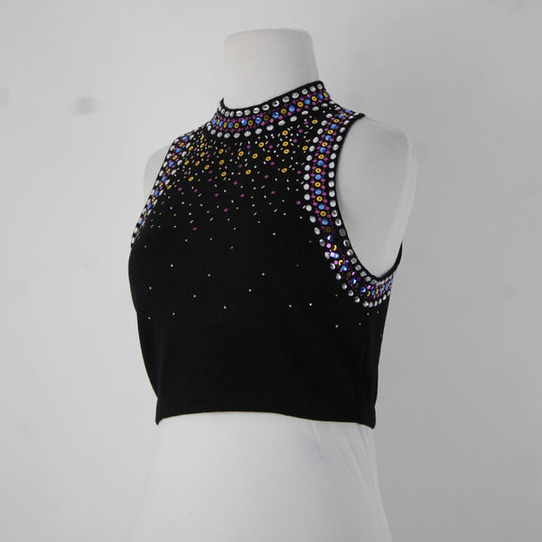 St John Sz 6 Black Purple Multi Color Pailettes Collared Santanta Knit Top