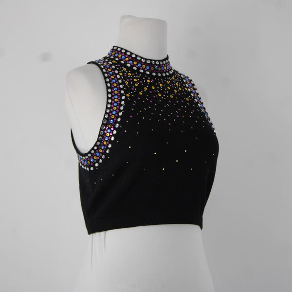 St John Sz 6 Black Purple Multi Color Pailettes Collared Santanta Knit Top