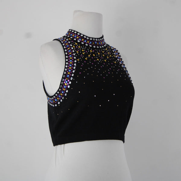 St John Sz 6 Black Purple Multi Color Pailettes Collared Santanta Knit Top