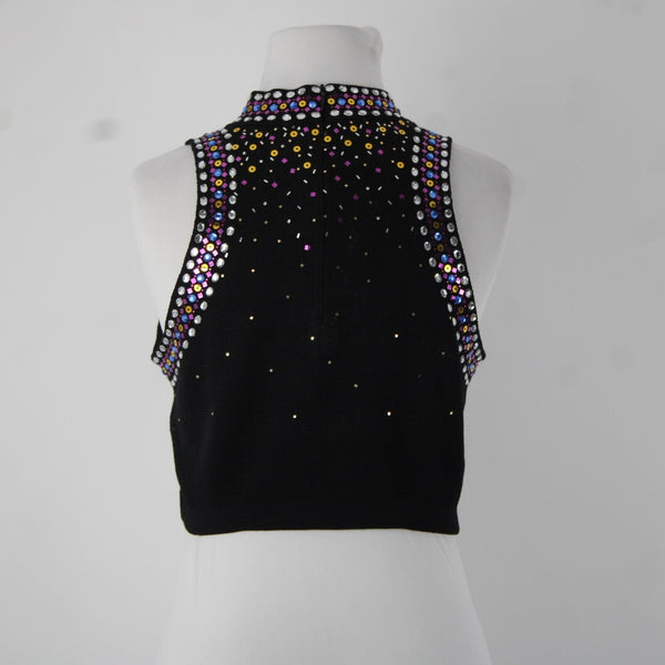 St John Sz 6 Black Purple Multi Color Pailettes Collared Santanta Knit Top