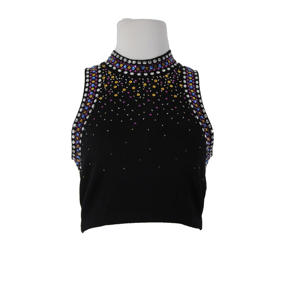 St John Sz 6 Black Purple Multi Color Pailettes Collared Santanta Knit Top