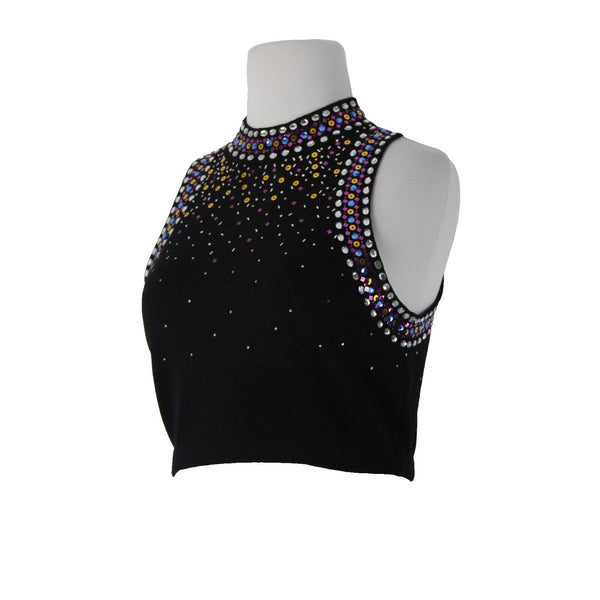 St John Sz 6 Black Purple Multi Color Pailettes Collared Santanta Knit Top