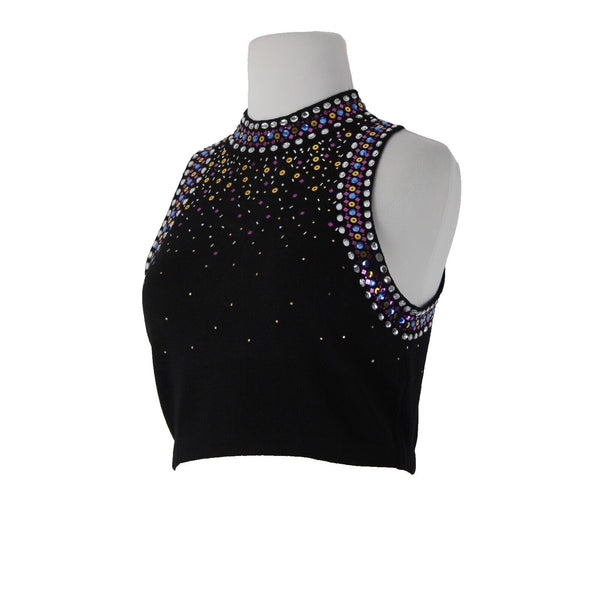 St John Sz 6 Black Purple Multi Color Pailettes Collared Santanta Knit Top