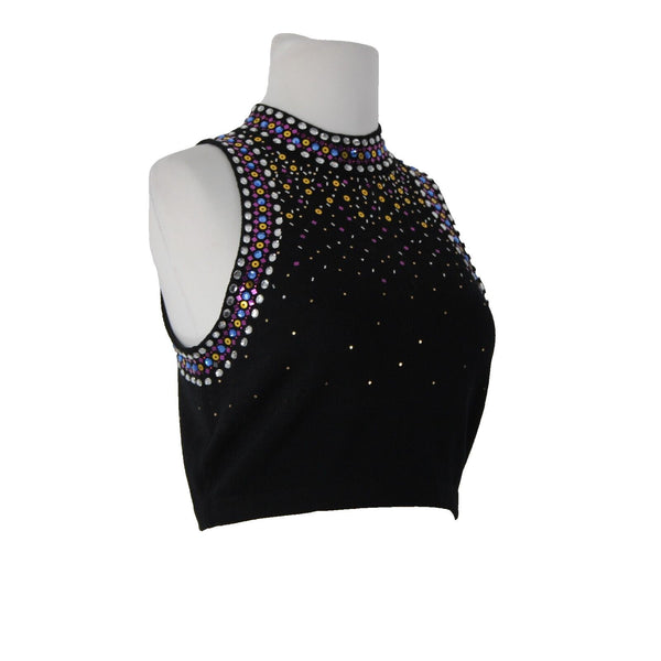 St John Sz 6 Black Purple Multi Color Pailettes Collared Santanta Knit Top