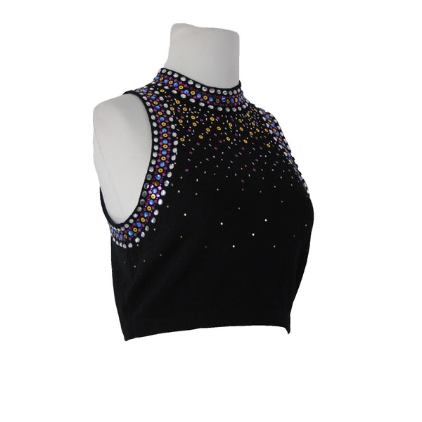 St John Sz 6 Black Purple Multi Color Pailettes Collared Santanta Knit Top