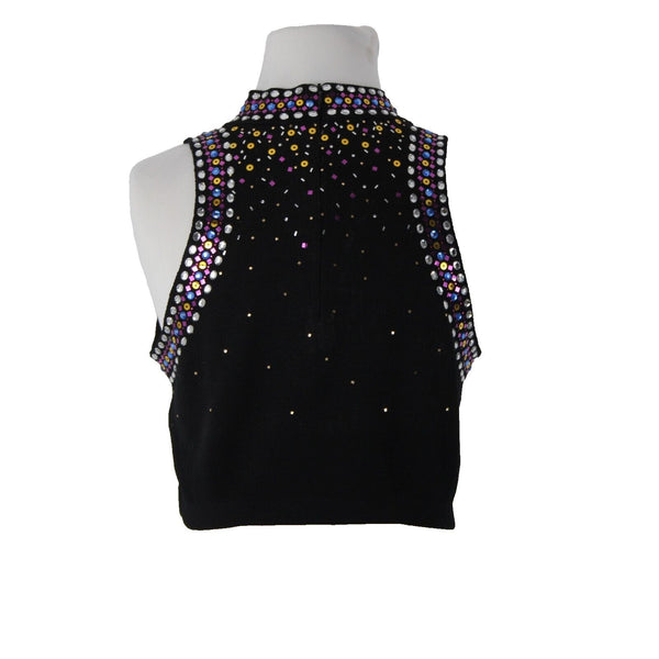 St John Sz 6 Black Purple Multi Color Pailettes Collared Santanta Knit Top