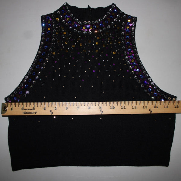 St John Sz 6 Black Purple Multi Color Pailettes Collared Santanta Knit Top