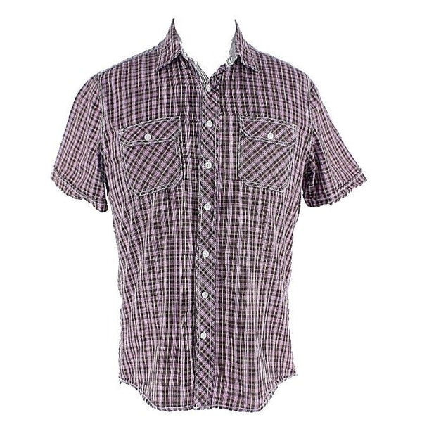 Paper Denim & Cloth Sz M Pink Brown SS 100% Cotton Men's Button Down Shirt