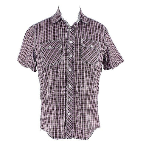 Paper Denim & Cloth Sz M Pink Brown SS 100% Cotton Men's Button Down Shirt