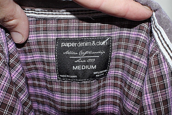 Paper Denim & Cloth Sz M Pink Brown SS 100% Cotton Men's Button Down Shirt