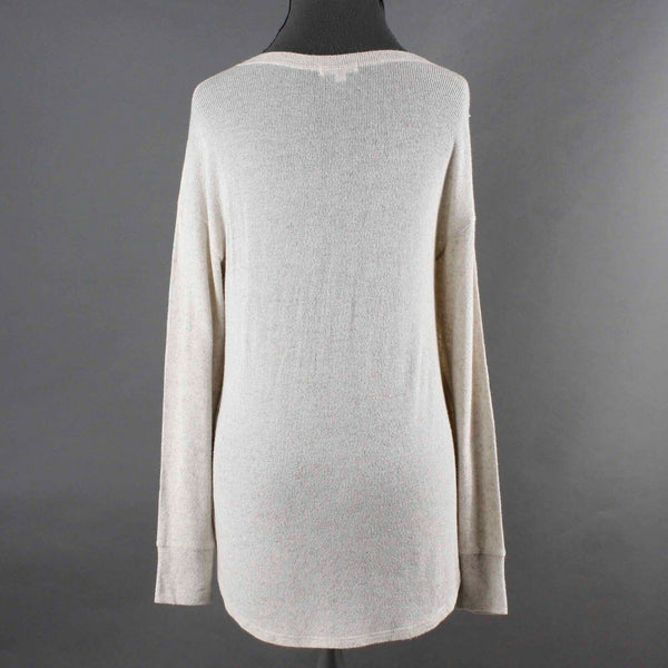 LNA Sz S Beige Lace Up Neck Round Split Sides Rayon Blend Sweater Top