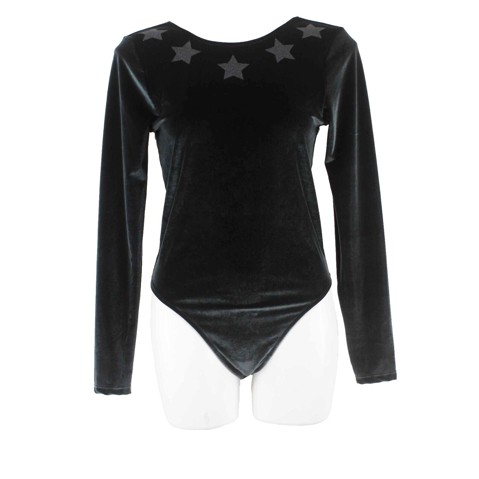 Victoria Sport Sz M Green Black Star Detail Velour Open Back Poly Body Suit Top