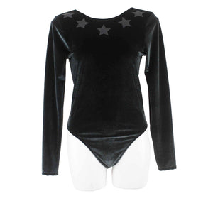 Victoria Sport Sz M Green Black Star Detail Velour Open Back Poly Body Suit Top