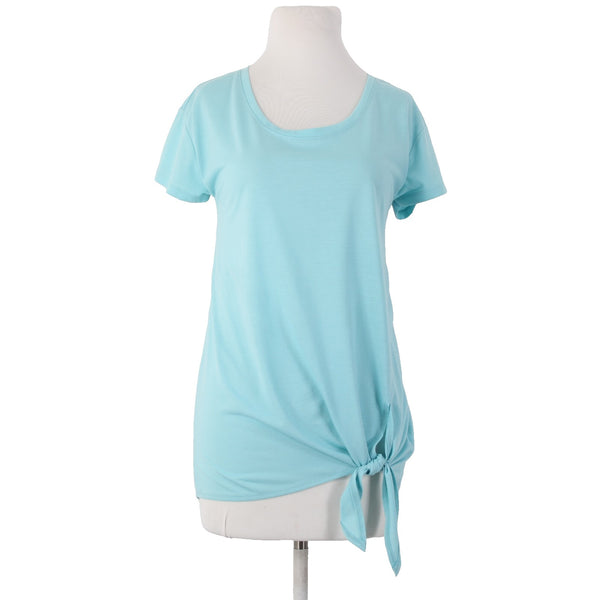 Xersion AW Top Sz S Aqua Blue Twist Front Round Neck Polyester Rayon AW Top