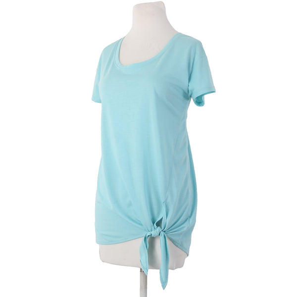 Xersion AW Top Sz S Aqua Blue Twist Front Round Neck Polyester Rayon AW Top