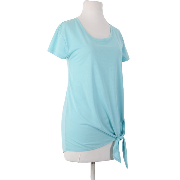 Xersion AW Top Sz S Aqua Blue Twist Front Round Neck Polyester Rayon AW Top