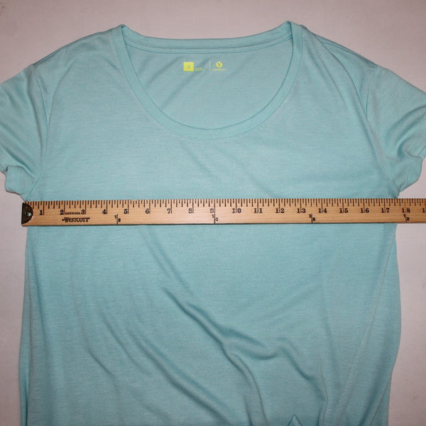 Xersion AW Top Sz S Aqua Blue Twist Front Round Neck Polyester Rayon AW Top