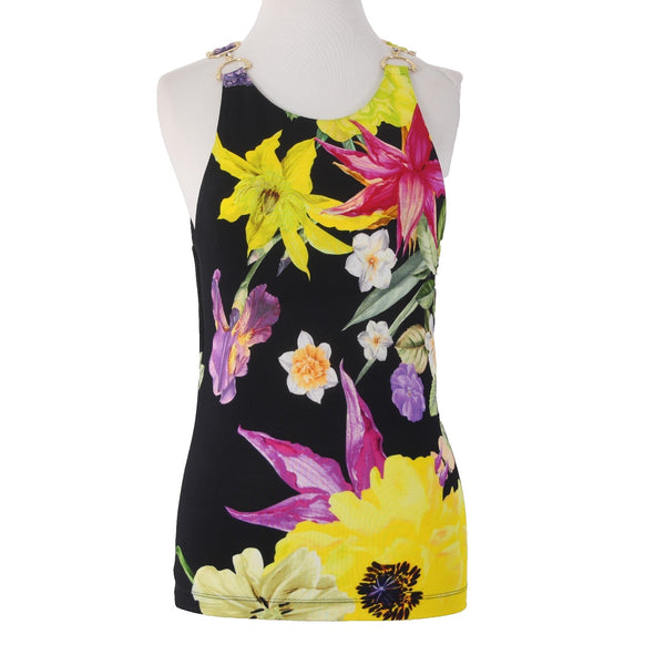 Camilla Top Sz S Black Yellow Multi Colored Floral Sleeveless Viscose Elastane
