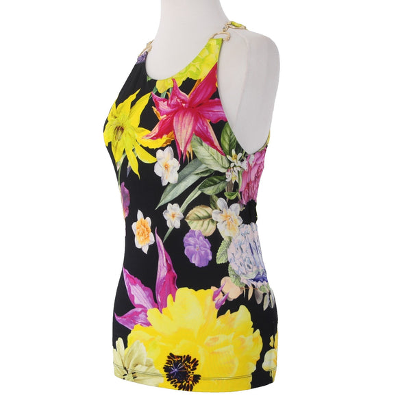 Camilla Top Sz S Black Yellow Multi Colored Floral Sleeveless Viscose Elastane