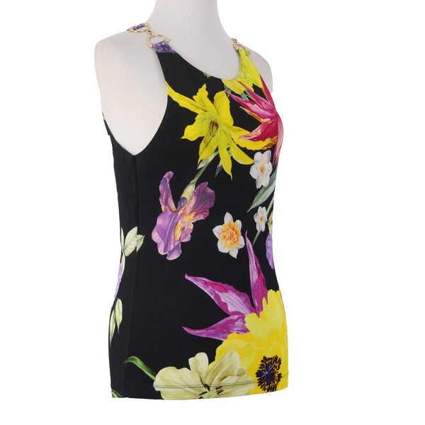 Camilla Top Sz S Black Yellow Multi Colored Floral Sleeveless Viscose Elastane