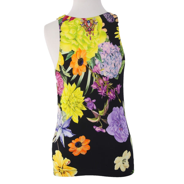 Camilla Top Sz S Black Yellow Multi Colored Floral Sleeveless Viscose Elastane