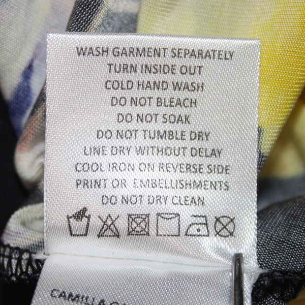 Camilla Top Sz S Black Yellow Multi Colored Floral Sleeveless Viscose Elastane