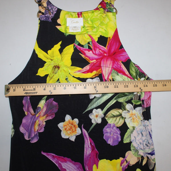 Camilla Top Sz S Black Yellow Multi Colored Floral Sleeveless Viscose Elastane