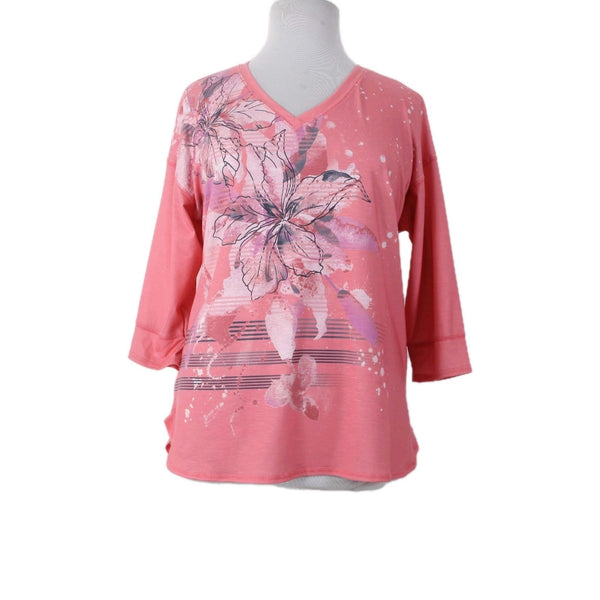 CJ Banks Top NEW $50 Sz 1X Pink Multi Colored Floral V Neck Mid Sleeve Poly Top