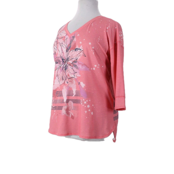 CJ Banks Top NEW $50 Sz 1X Pink Multi Colored Floral V Neck Mid Sleeve Poly Top